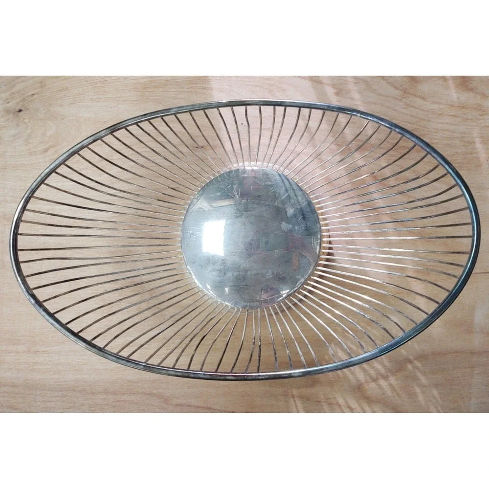 Vintage Silver Plate Oval Wire Bread Fruit Food Basket 12